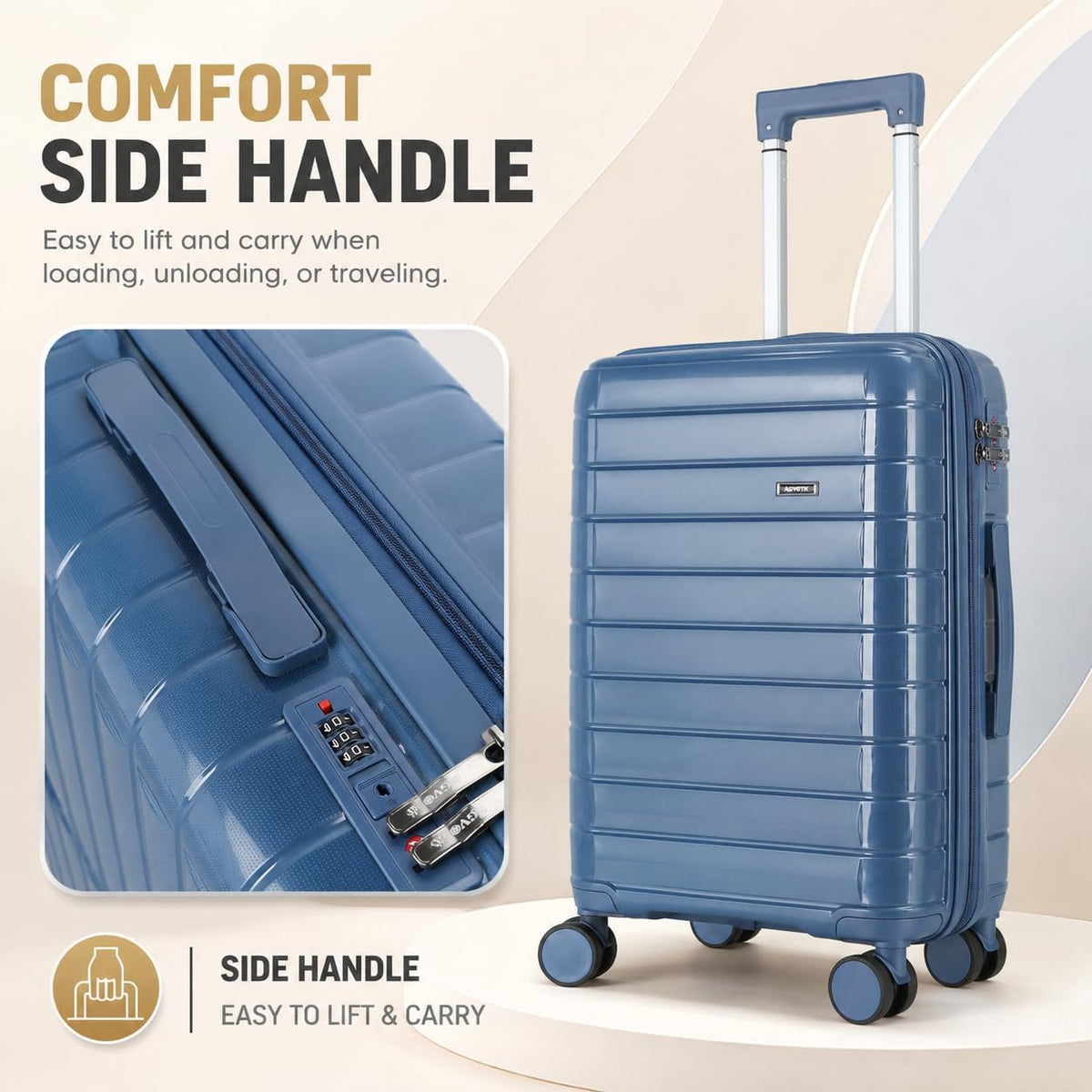 20 Inch Carry On Luggage, Lightweight Hard Shell Rolling Suitcase with Spinner Wheels, Airline Approved Hardside Travel Suitcase with Telescoping Handle (Champagne Beige)