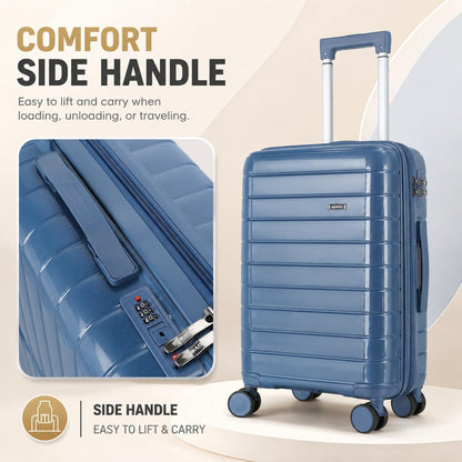 20 Inch Carry On Luggage, Lightweight Hard Shell Rolling Suitcase with Spinner Wheels, Airline Approved Hardside Travel Suitcase with Telescoping Handle (Champagne Beige)