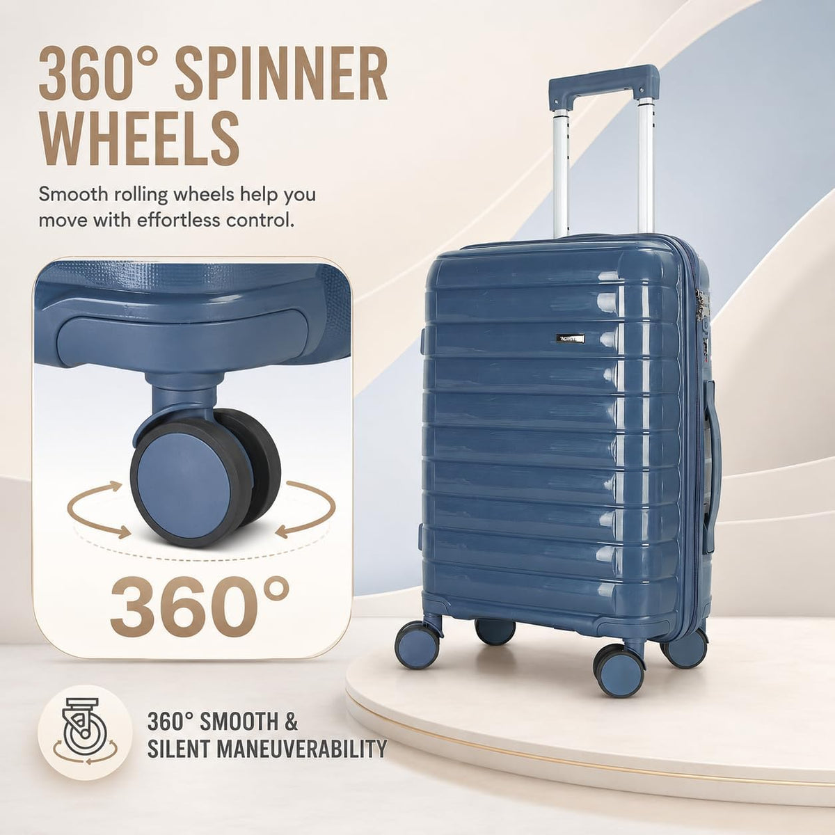 20 Inch Carry On Luggage, Lightweight Hard Shell Rolling Suitcase with Spinner Wheels, Airline Approved Hardside Travel Suitcase with Telescoping Handle (Champagne Beige)