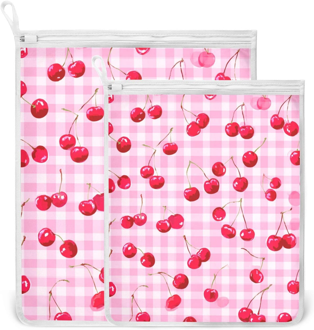 Mesh Laundry Bags Lingerie Bags for Washing Delicates 2 PCS Durable Wash Bag with Zipper Small and Medium Washable Pink Juicy Checkered Cherry - Colors B