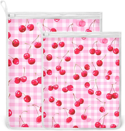 Mesh Laundry Bags Lingerie Bags for Washing Delicates 2 PCS Durable Wash Bag with Zipper Small and Medium Washable Pink Juicy Checkered Cherry - Colors B