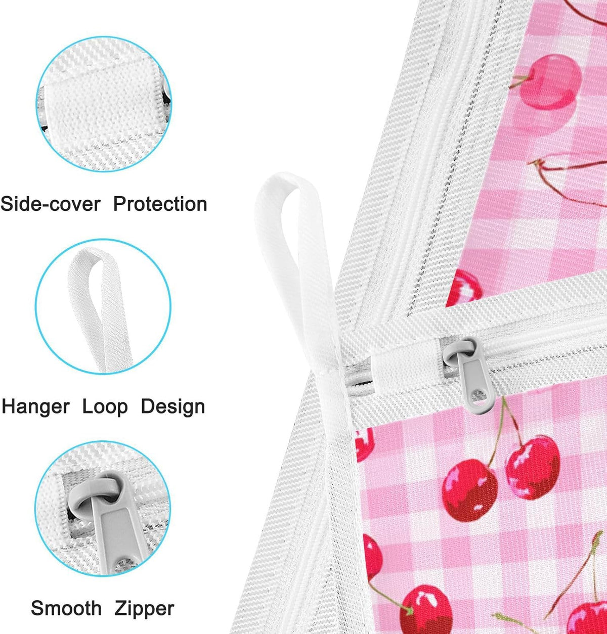 Mesh Laundry Bags Lingerie Bags for Washing Delicates 2 PCS Durable Wash Bag with Zipper Small and Medium Washable Pink Juicy Checkered Cherry - Colors B