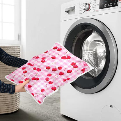 Mesh Laundry Bags Lingerie Bags for Washing Delicates 2 PCS Durable Wash Bag with Zipper Small and Medium Washable Pink Juicy Checkered Cherry - Colors B