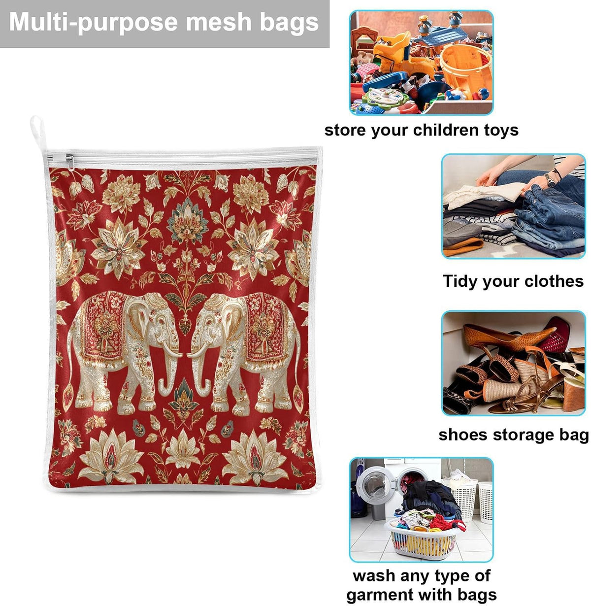 Mesh Laundry Bags Lingerie Bags for Washing Delicates 2 PCS Durable Wash Bag with Zipper Small and Medium Washable Pink Juicy Checkered Cherry - Colors B