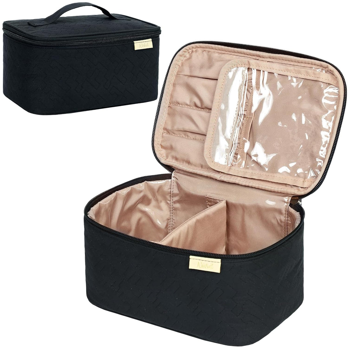 Large Makeup Bag Organizer, Double Layer Cosmetic Travel Case | Spacious cosmetic organizer for brushes, bottles, makeup and skin care products, ideal for trips and daily use, Lake Blue