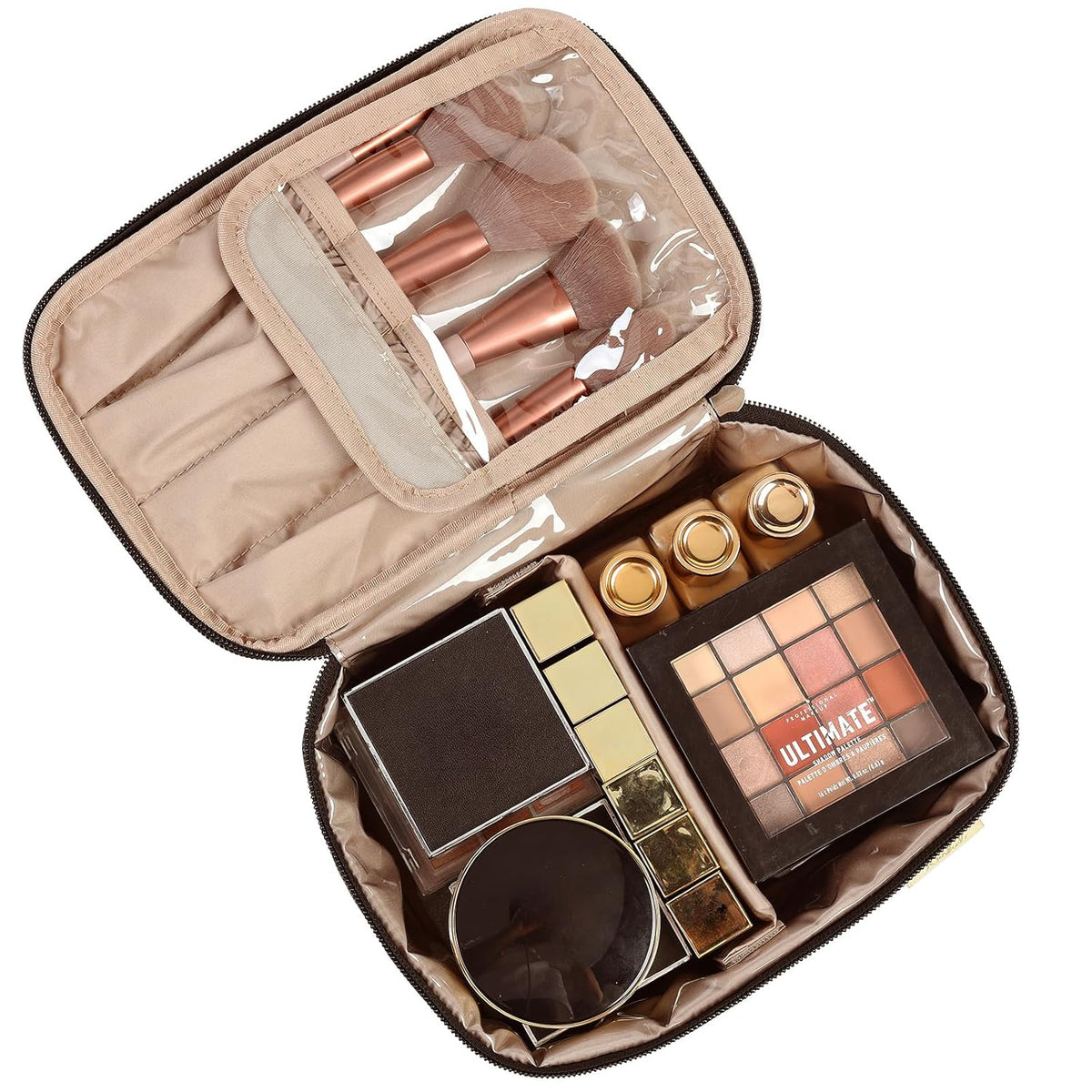 Large Makeup Bag Organizer, Double Layer Cosmetic Travel Case | Spacious cosmetic organizer for brushes, bottles, makeup and skin care products, ideal for trips and daily use, Lake Blue