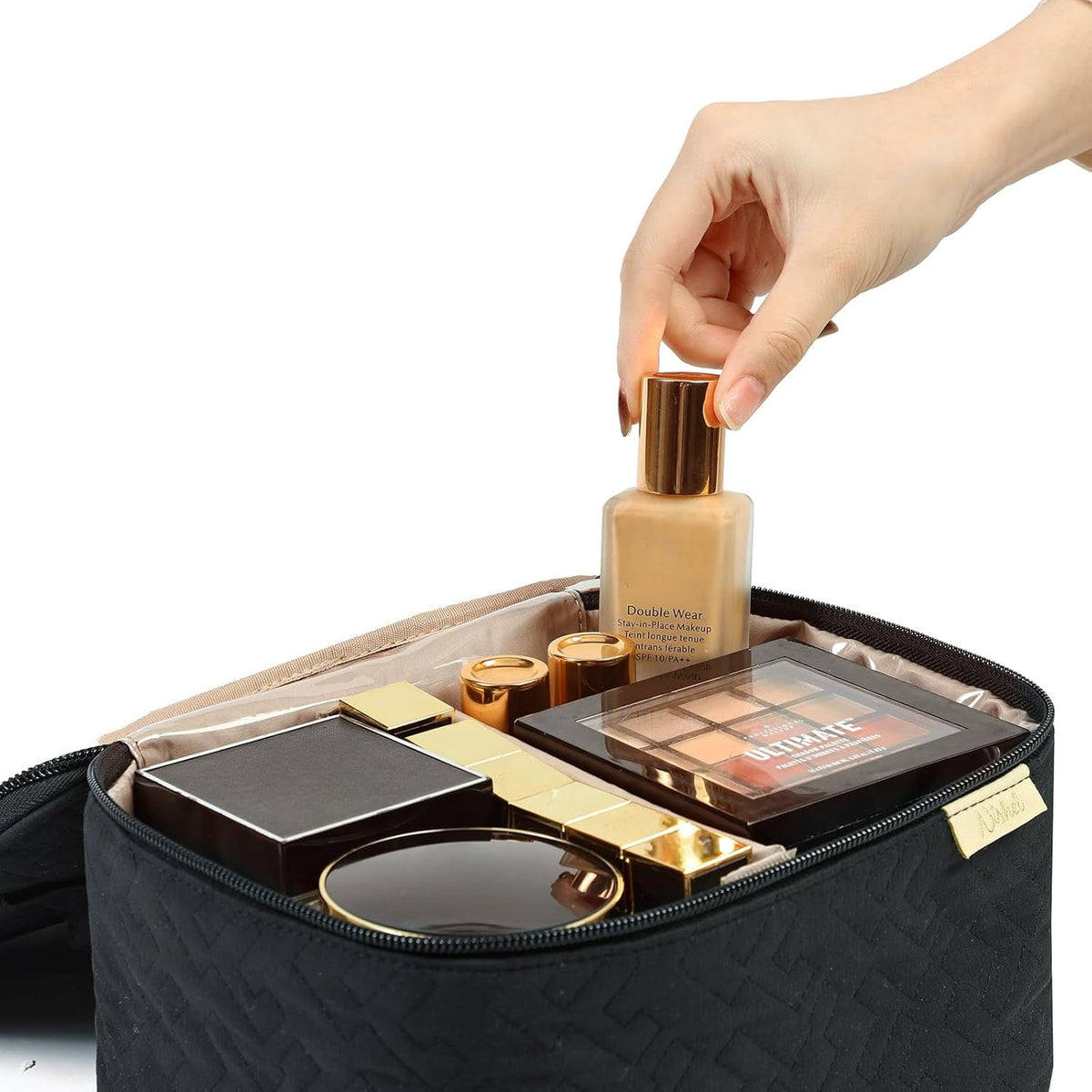 Large Makeup Bag Organizer, Double Layer Cosmetic Travel Case | Spacious cosmetic organizer for brushes, bottles, makeup and skin care products, ideal for trips and daily use, Lake Blue