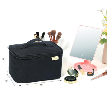 Large Makeup Bag Organizer, Double Layer Cosmetic Travel Case | Spacious cosmetic organizer for brushes, bottles, makeup and skin care products, ideal for trips and daily use, Lake Blue
