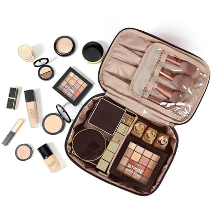 Large Makeup Bag Organizer, Double Layer Cosmetic Travel Case | Spacious cosmetic organizer for brushes, bottles, makeup and skin care products, ideal for trips and daily use, Lake Blue