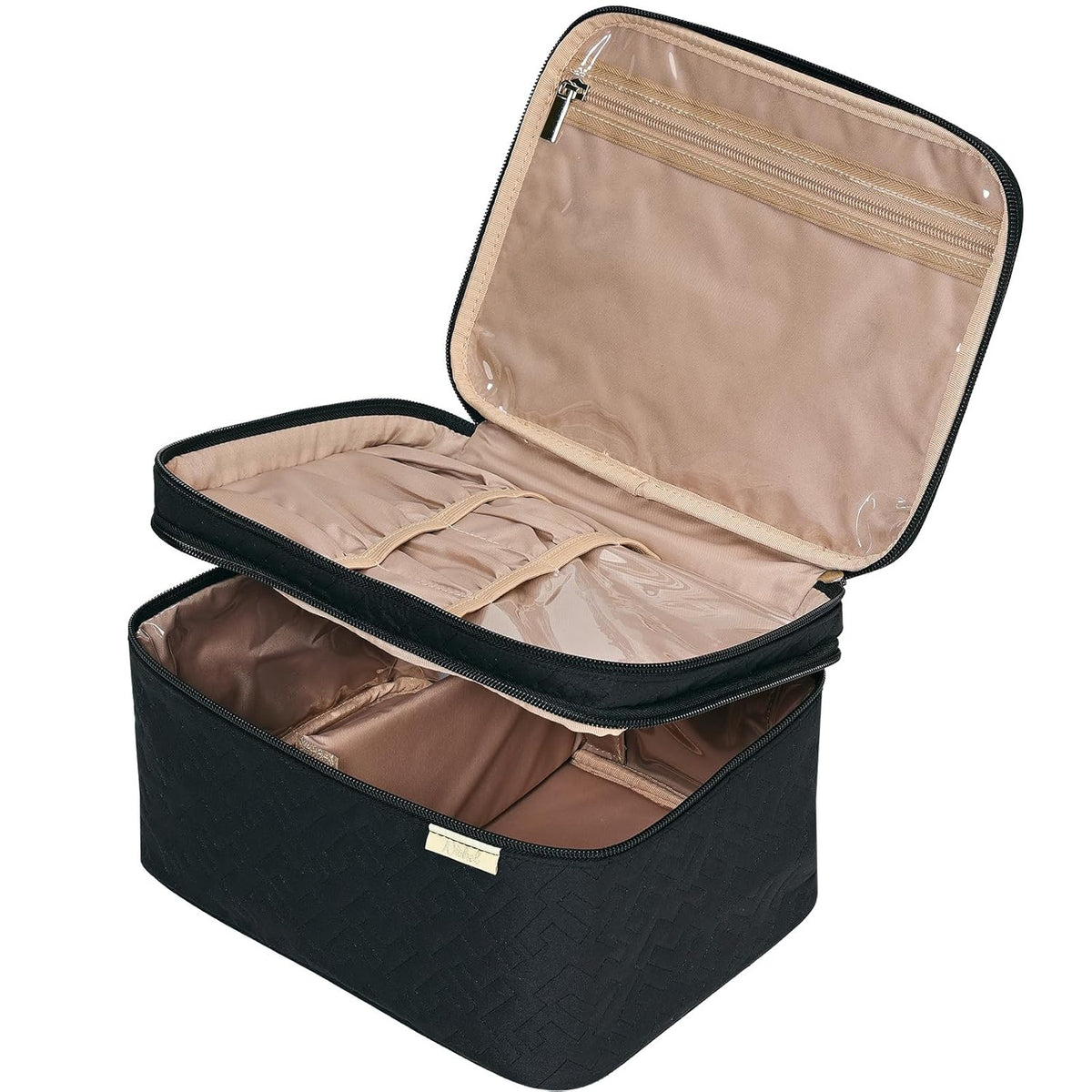Large Makeup Bag Organizer, Double Layer Cosmetic Travel Case | Spacious cosmetic organizer for brushes, bottles, makeup and skin care products, ideal for trips and daily use, Lake Blue