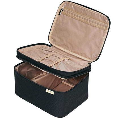 Large Makeup Bag Organizer, Double Layer Cosmetic Travel Case | Spacious cosmetic organizer for brushes, bottles, makeup and skin care products, ideal for trips and daily use, Lake Blue