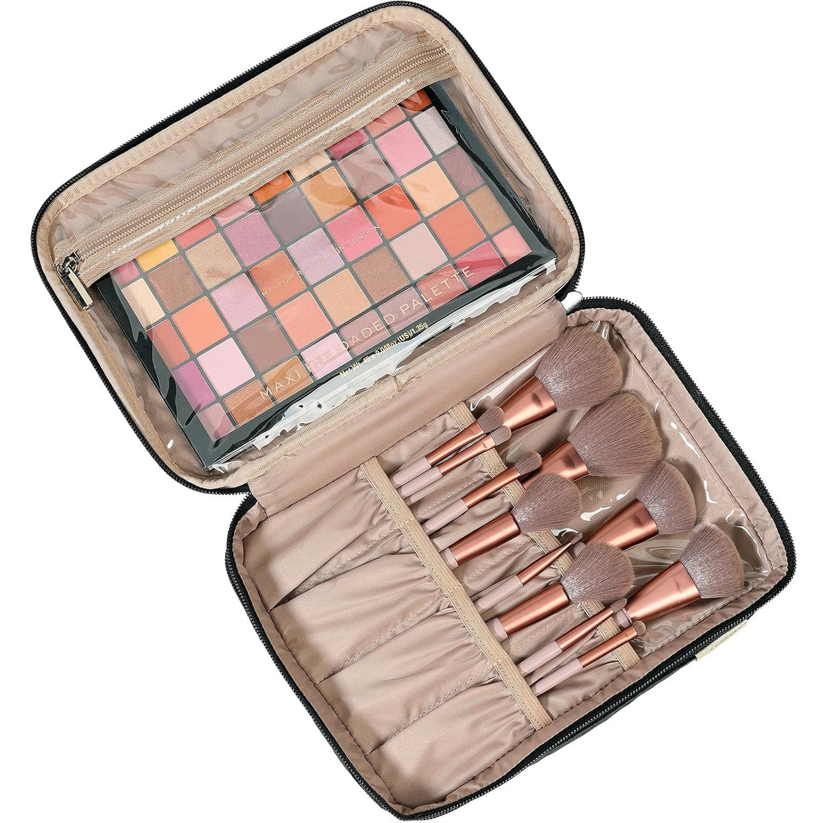 Large Makeup Bag Organizer, Double Layer Cosmetic Travel Case | Spacious cosmetic organizer for brushes, bottles, makeup and skin care products, ideal for trips and daily use, Lake Blue
