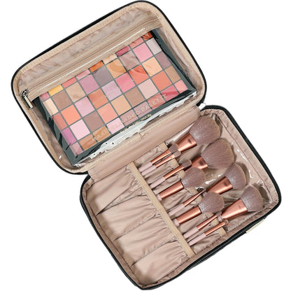 Large Makeup Bag Organizer, Double Layer Cosmetic Travel Case | Spacious cosmetic organizer for brushes, bottles, makeup and skin care products, ideal for trips and daily use, Lake Blue