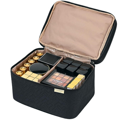 Large Makeup Bag Organizer, Double Layer Cosmetic Travel Case | Spacious cosmetic organizer for brushes, bottles, makeup and skin care products, ideal for trips and daily use, Lake Blue