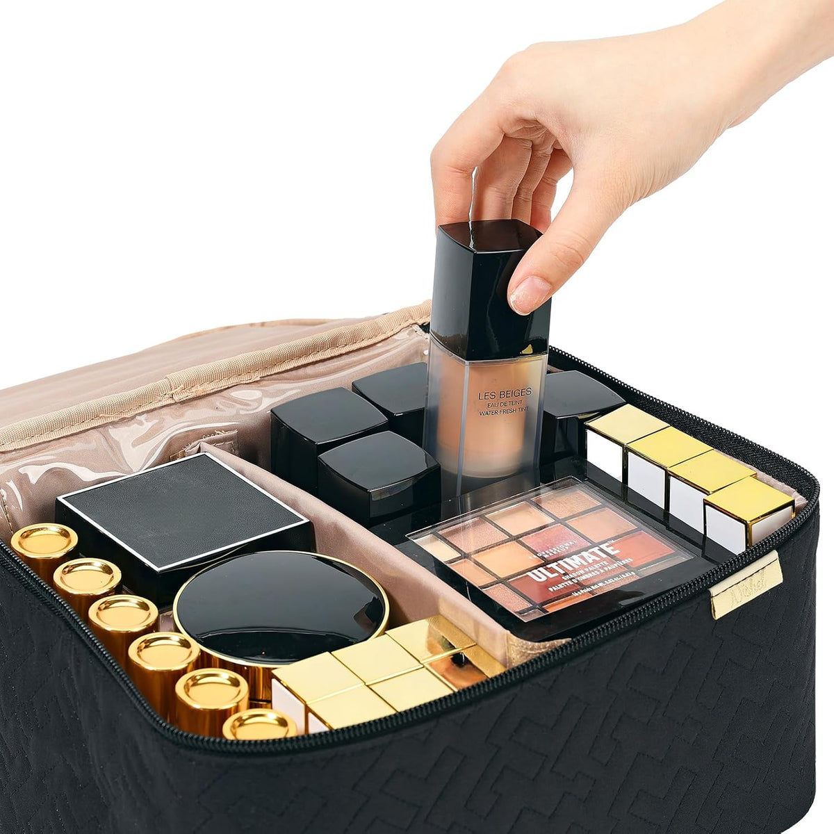 Large Makeup Bag Organizer, Double Layer Cosmetic Travel Case | Spacious cosmetic organizer for brushes, bottles, makeup and skin care products, ideal for trips and daily use, Lake Blue