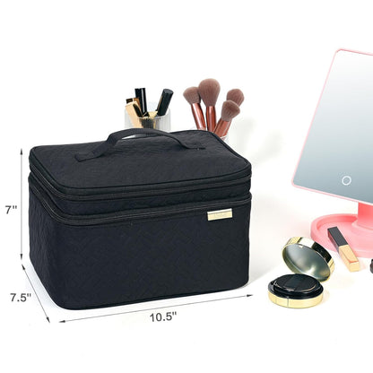 Large Makeup Bag Organizer, Double Layer Cosmetic Travel Case | Spacious cosmetic organizer for brushes, bottles, makeup and skin care products, ideal for trips and daily use, Lake Blue