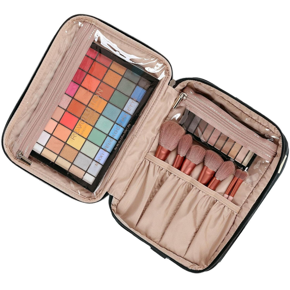 Large Makeup Bag Organizer, Double Layer Cosmetic Travel Case | Spacious cosmetic organizer for brushes, bottles, makeup and skin care products, ideal for trips and daily use, Lake Blue