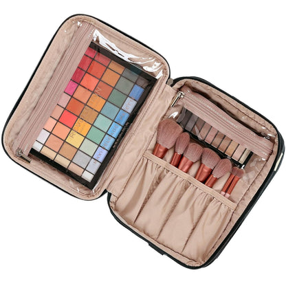 Large Makeup Bag Organizer, Double Layer Cosmetic Travel Case | Spacious cosmetic organizer for brushes, bottles, makeup and skin care products, ideal for trips and daily use, Lake Blue