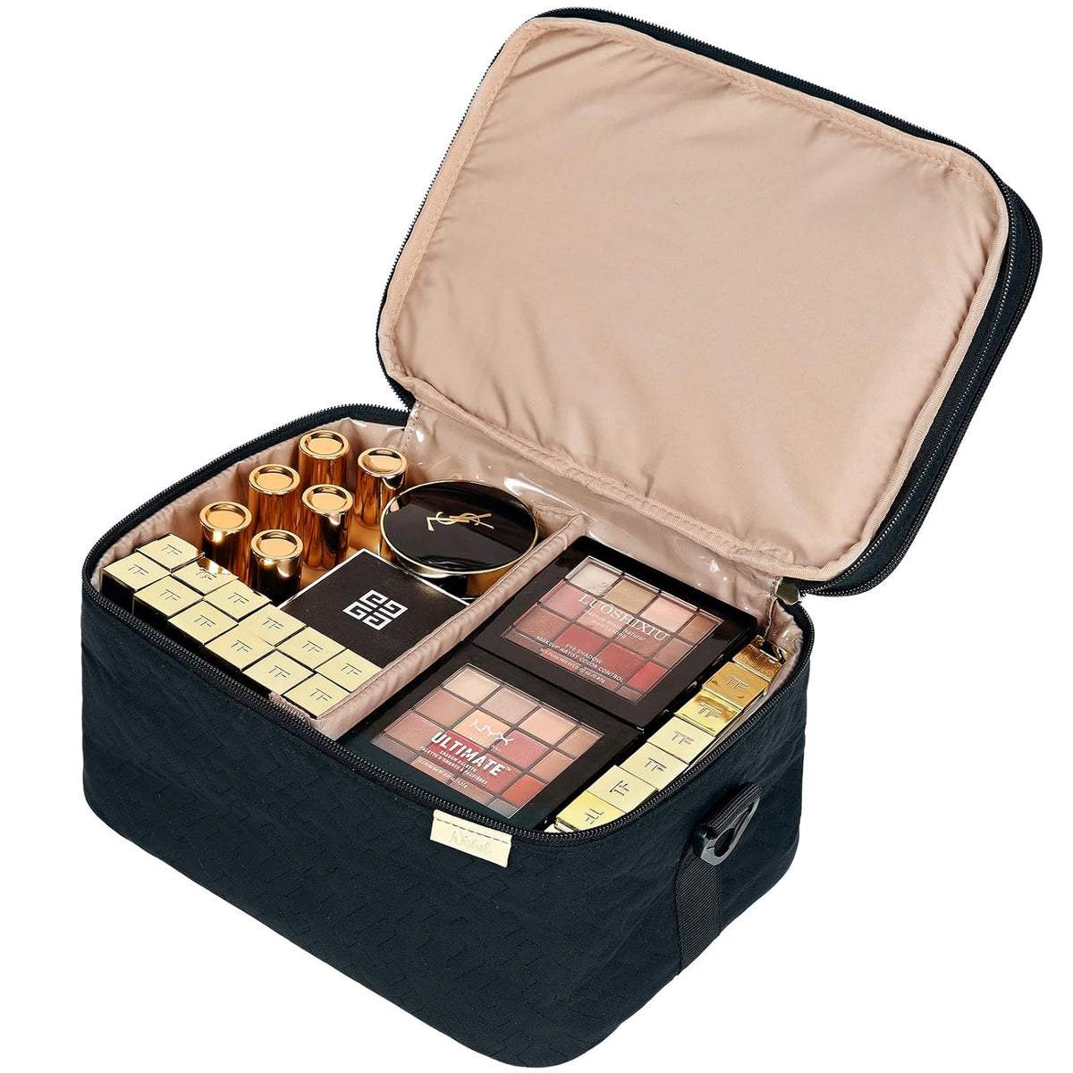 Large Makeup Bag Organizer, Double Layer Cosmetic Travel Case | Spacious cosmetic organizer for brushes, bottles, makeup and skin care products, ideal for trips and daily use, Lake Blue