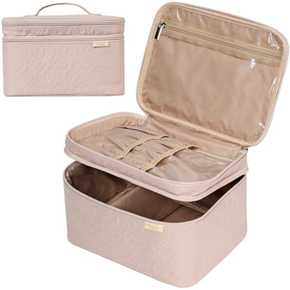 Large Makeup Bag Organizer, Double Layer Cosmetic Travel Case | Spacious cosmetic organizer for brushes, bottles, makeup and skin care products, ideal for trips and daily use, Lake Blue