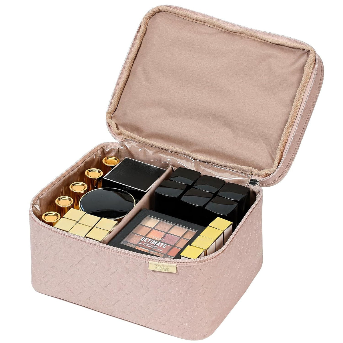 Large Makeup Bag Organizer, Double Layer Cosmetic Travel Case | Spacious cosmetic organizer for brushes, bottles, makeup and skin care products, ideal for trips and daily use, Lake Blue