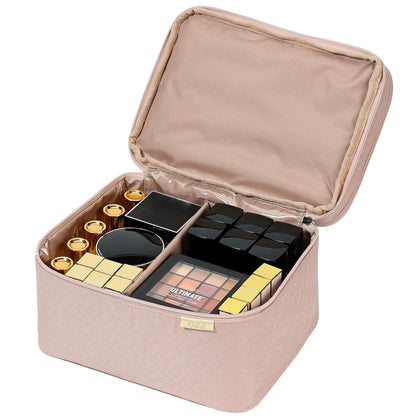 Large Makeup Bag Organizer, Double Layer Cosmetic Travel Case | Spacious cosmetic organizer for brushes, bottles, makeup and skin care products, ideal for trips and daily use, Lake Blue