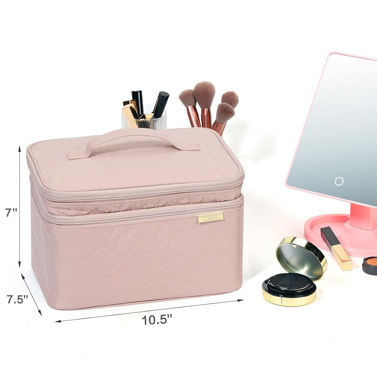 Large Makeup Bag Organizer, Double Layer Cosmetic Travel Case | Spacious cosmetic organizer for brushes, bottles, makeup and skin care products, ideal for trips and daily use, Lake Blue