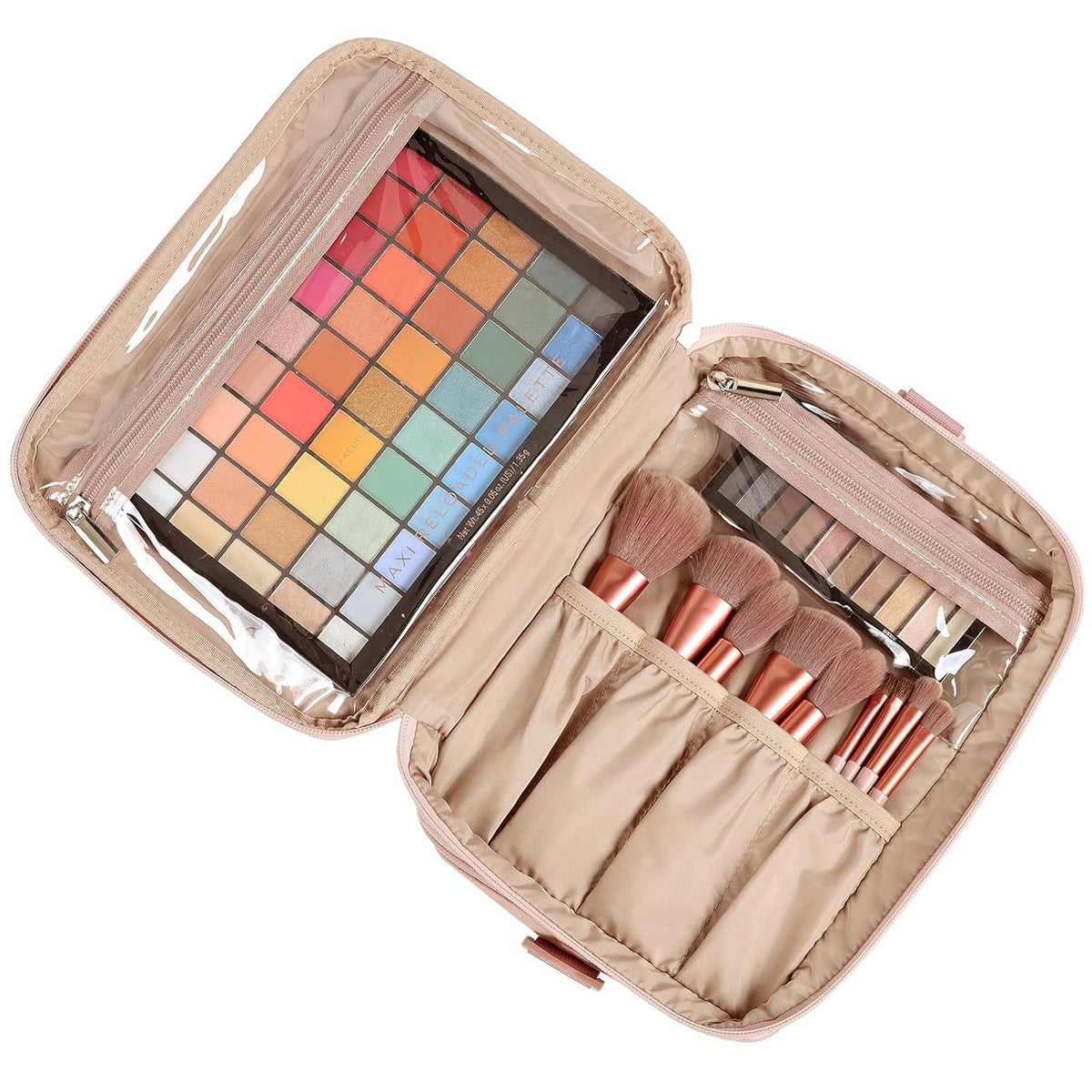 Large Makeup Bag Organizer, Double Layer Cosmetic Travel Case | Spacious cosmetic organizer for brushes, bottles, makeup and skin care products, ideal for trips and daily use, Lake Blue