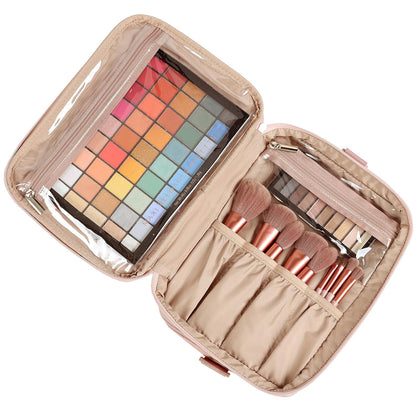 Large Makeup Bag Organizer, Double Layer Cosmetic Travel Case | Spacious cosmetic organizer for brushes, bottles, makeup and skin care products, ideal for trips and daily use, Lake Blue