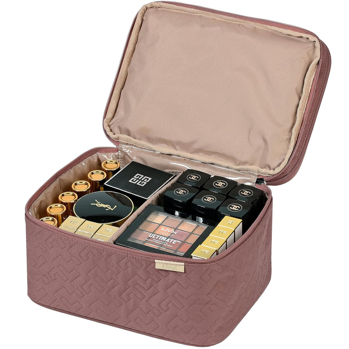 Large Makeup Bag Organizer, Double Layer Cosmetic Travel Case | Spacious cosmetic organizer for brushes, bottles, makeup and skin care products, ideal for trips and daily use, Lake Blue