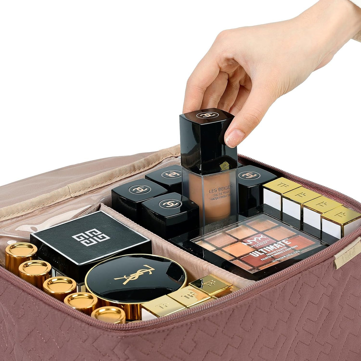 Large Makeup Bag Organizer, Double Layer Cosmetic Travel Case | Spacious cosmetic organizer for brushes, bottles, makeup and skin care products, ideal for trips and daily use, Lake Blue
