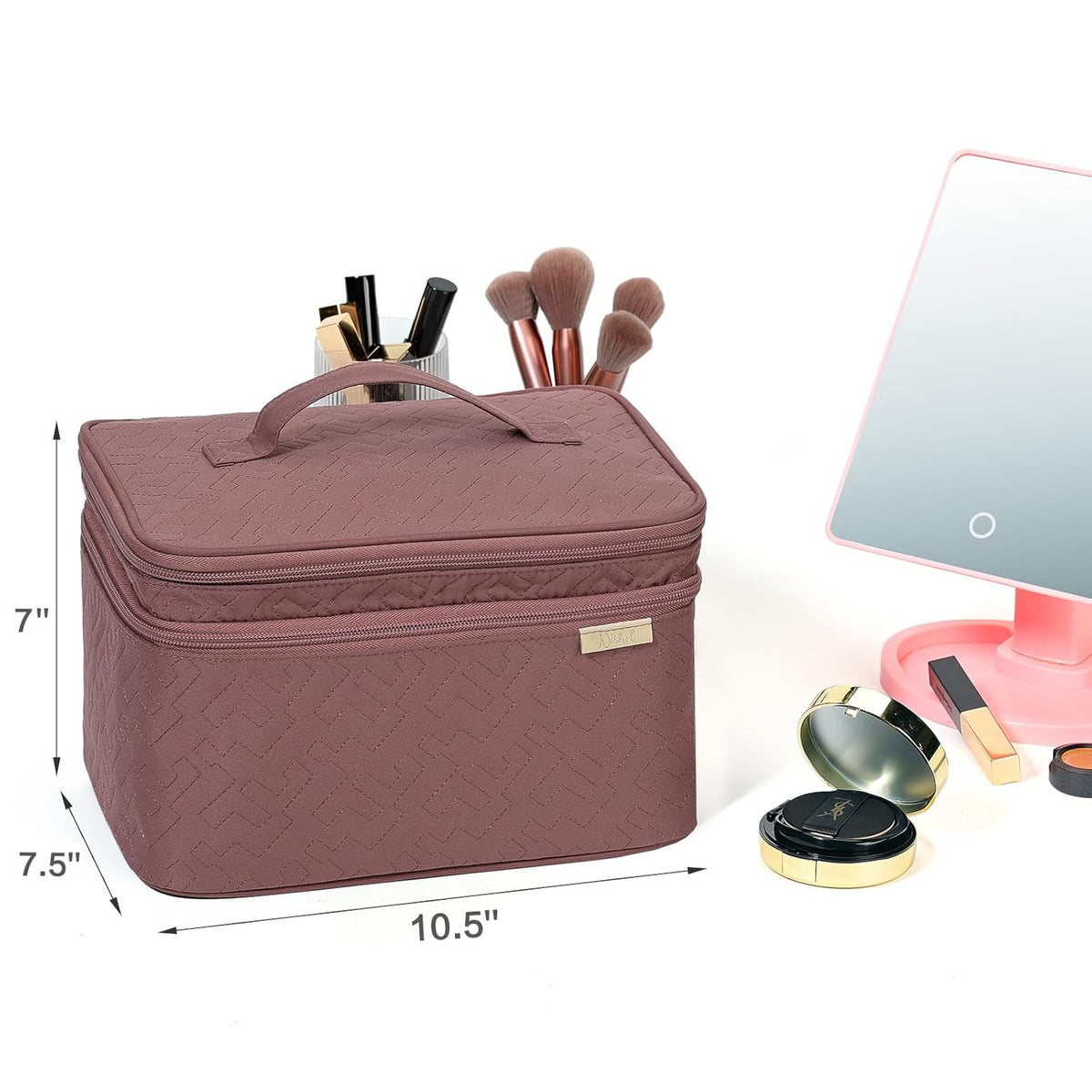 Large Makeup Bag Organizer, Double Layer Cosmetic Travel Case | Spacious cosmetic organizer for brushes, bottles, makeup and skin care products, ideal for trips and daily use, Lake Blue