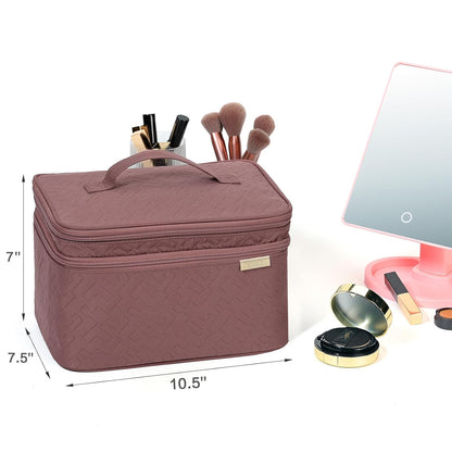 Large Makeup Bag Organizer, Double Layer Cosmetic Travel Case | Spacious cosmetic organizer for brushes, bottles, makeup and skin care products, ideal for trips and daily use, Lake Blue