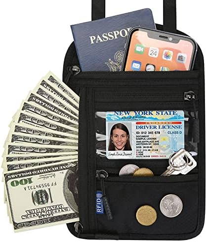 Travel Neck Wallet Pouch Passport Holder Cell Phone Purse Crossbody Bag for iPhone 15 Pro Max 16 14 Plus 13 12 Mini 11, Galaxy S25 Ultra S24 S23 S22 Plus S21 S20 FE Note 20 A16 A15, Pixel 9 8a (Gray)