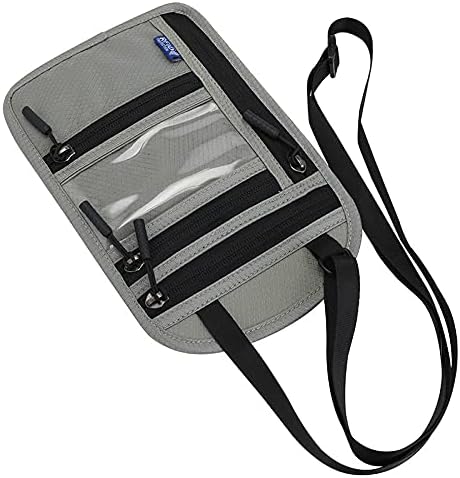 Travel Neck Wallet Pouch Passport Holder Cell Phone Purse Crossbody Bag for iPhone 15 Pro Max 16 14 Plus 13 12 Mini 11, Galaxy S25 Ultra S24 S23 S22 Plus S21 S20 FE Note 20 A16 A15, Pixel 9 8a (Gray)