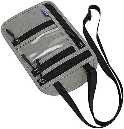 Travel Neck Wallet Pouch Passport Holder Cell Phone Purse Crossbody Bag for iPhone 15 Pro Max 16 14 Plus 13 12 Mini 11, Galaxy S25 Ultra S24 S23 S22 Plus S21 S20 FE Note 20 A16 A15, Pixel 9 8a (Gray)