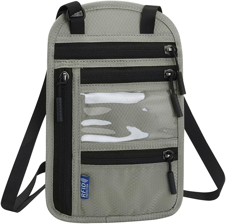 Travel Neck Wallet Pouch Passport Holder Cell Phone Purse Crossbody Bag for iPhone 15 Pro Max 16 14 Plus 13 12 Mini 11, Galaxy S25 Ultra S24 S23 S22 Plus S21 S20 FE Note 20 A16 A15, Pixel 9 8a (Gray)