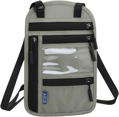 Travel Neck Wallet Pouch Passport Holder Cell Phone Purse Crossbody Bag for iPhone 15 Pro Max 16 14 Plus 13 12 Mini 11, Galaxy S25 Ultra S24 S23 S22 Plus S21 S20 FE Note 20 A16 A15, Pixel 9 8a (Gray)