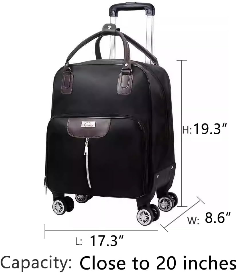 Rolling Laptop Bag, Lightweight Travel Trolley Luggage with 360° Spinner Wheels, Carry-On Wheeled Computer Tote