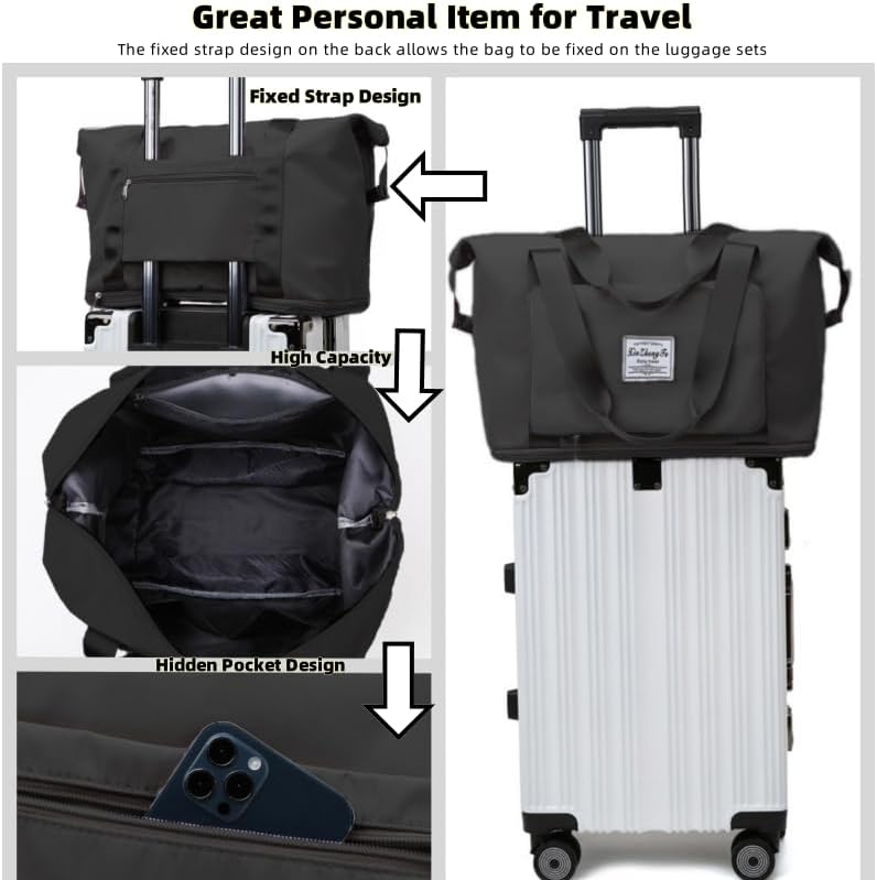 Large Capacity Foldable Travel Bag, Expandable lightweight Carry on Bag, Dry with Wet Separation Spor Duffel Bags (Sweet Powder)