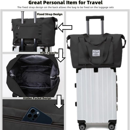 Large Capacity Foldable Travel Bag, Expandable lightweight Carry on Bag, Dry with Wet Separation Spor Duffel Bags (Sweet Powder)