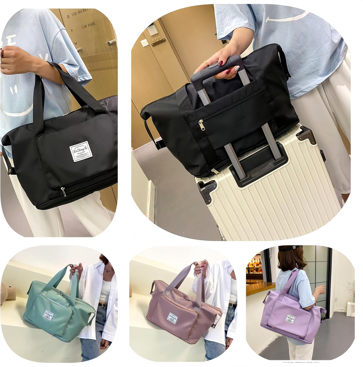 Large Capacity Foldable Travel Bag, Expandable lightweight Carry on Bag, Dry with Wet Separation Spor Duffel Bags (Sweet Powder)