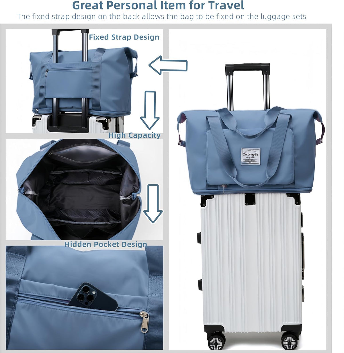Large Capacity Foldable Travel Bag, Expandable lightweight Carry on Bag, Dry with Wet Separation Spor Duffel Bags (Sweet Powder)