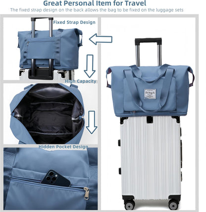 Large Capacity Foldable Travel Bag, Expandable lightweight Carry on Bag, Dry with Wet Separation Spor Duffel Bags (Sweet Powder)