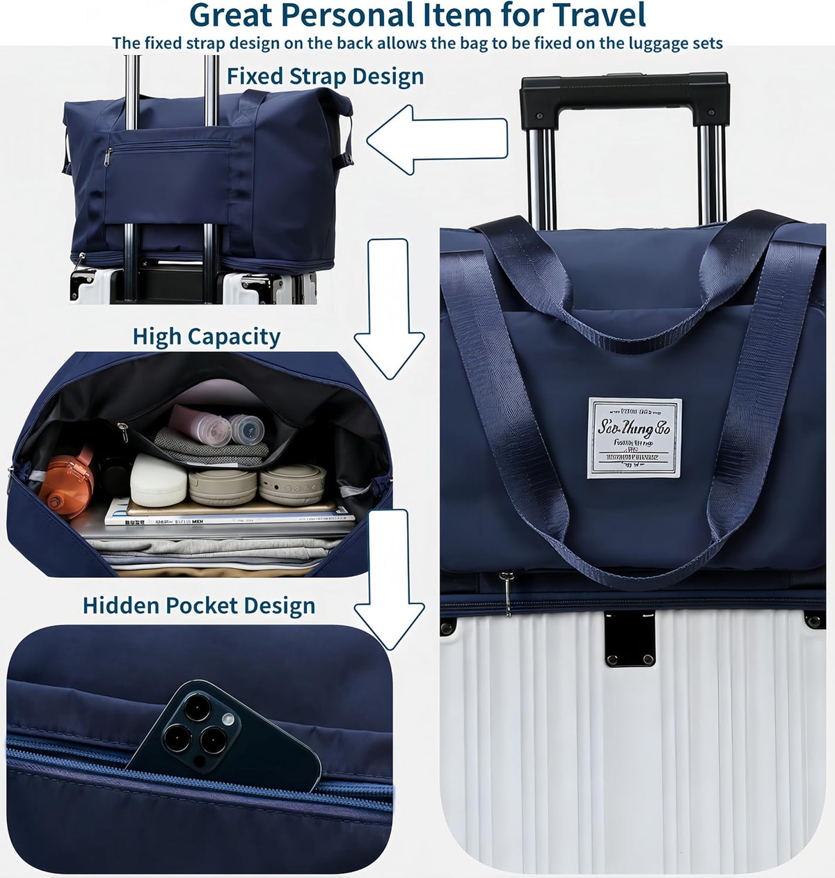 Large Capacity Foldable Travel Bag, Expandable lightweight Carry on Bag, Dry with Wet Separation Spor Duffel Bags (Sweet Powder)