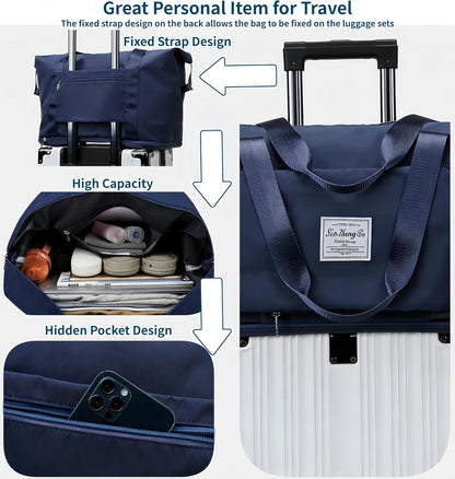 Large Capacity Foldable Travel Bag, Expandable lightweight Carry on Bag, Dry with Wet Separation Spor Duffel Bags (Sweet Powder)