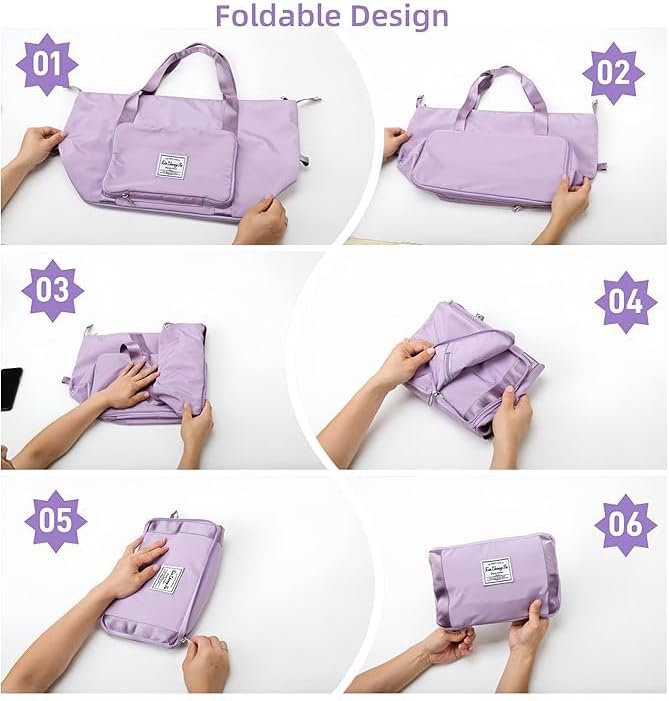 Large Capacity Foldable Travel Bag, Expandable lightweight Carry on Bag, Dry with Wet Separation Spor Duffel Bags (Sweet Powder)
