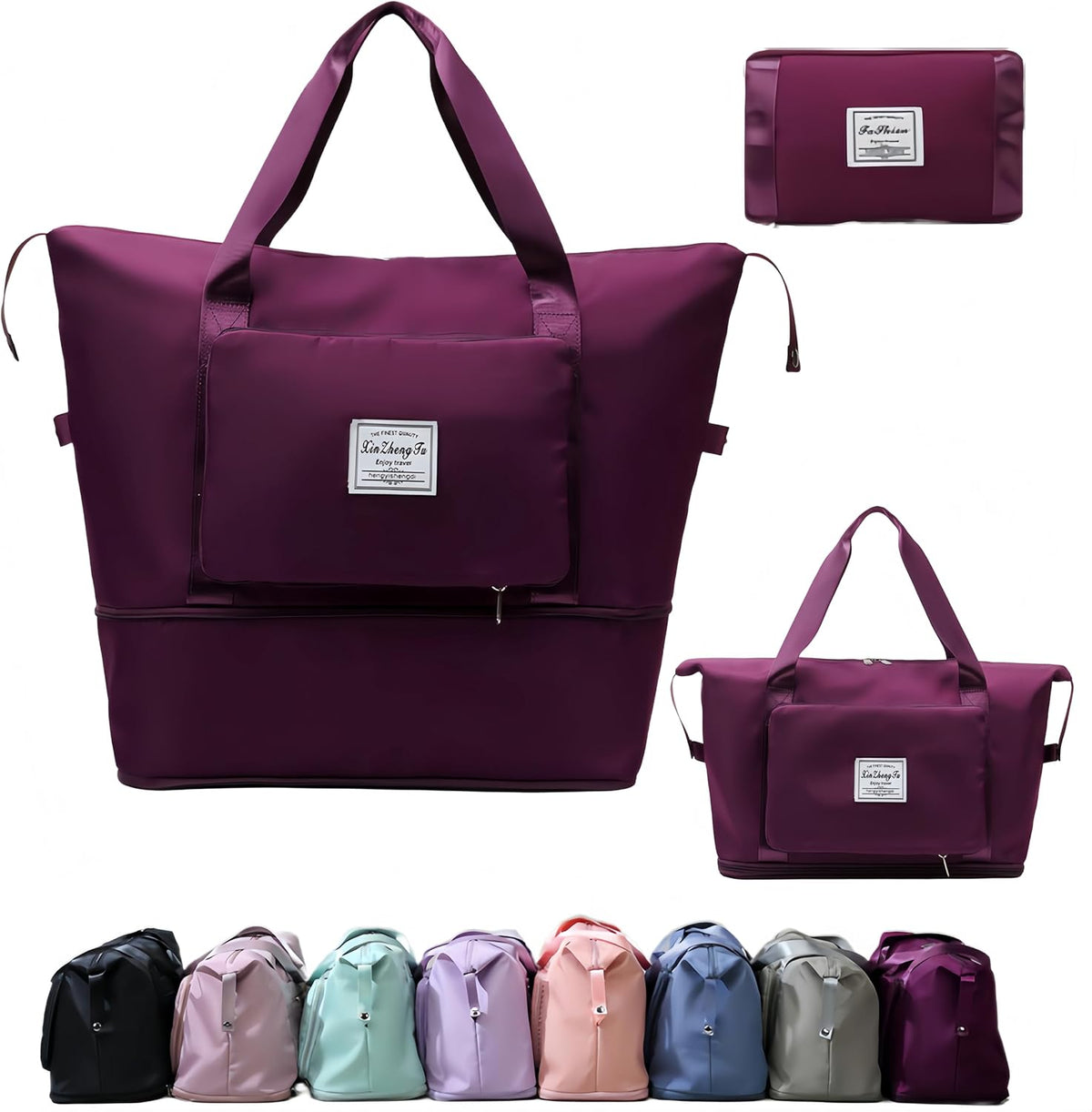 Large Capacity Foldable Travel Bag, Expandable lightweight Carry on Bag, Dry with Wet Separation Spor Duffel Bags (Sweet Powder)