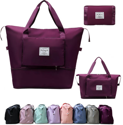 Large Capacity Foldable Travel Bag, Expandable lightweight Carry on Bag, Dry with Wet Separation Spor Duffel Bags (Sweet Powder)