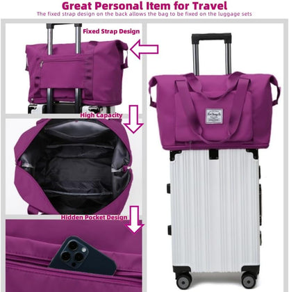 Large Capacity Foldable Travel Bag, Expandable lightweight Carry on Bag, Dry with Wet Separation Spor Duffel Bags (Sweet Powder)